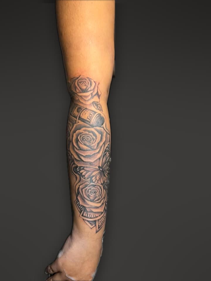 Roses forearm sleeve tattoo by Dimitar Penchev