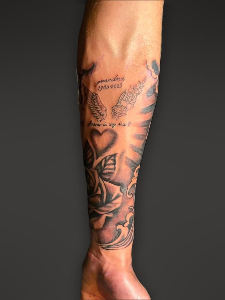 Grandma memorial forearm tattoo by Dimitar Penchev